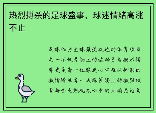 热烈搏杀的足球盛事，球迷情绪高涨不止